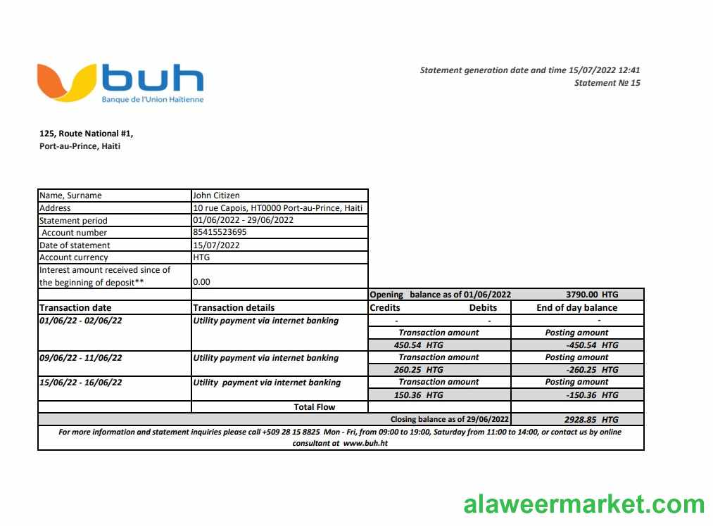 Haiti BUH bank statement xls